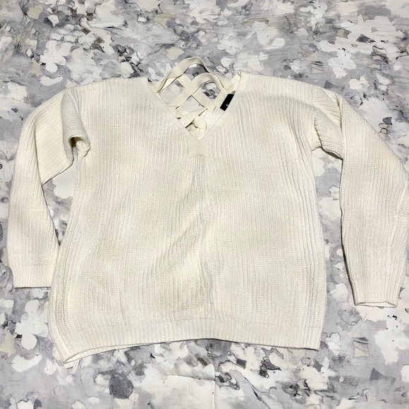 White Criss Cross Back Sweater - Picture 1 of 5